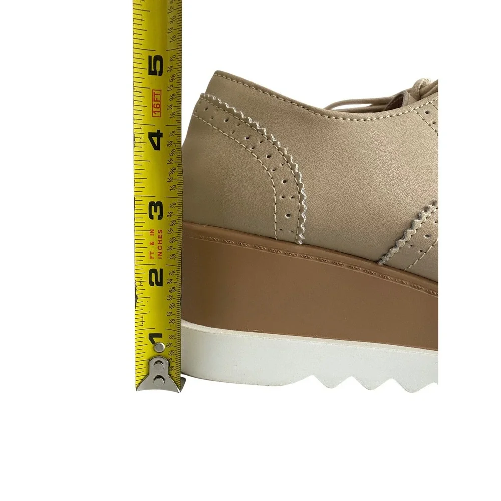 Fashion Beige Platform Brogue Oxfords Kiltie Fringe Wingtip Wedge Shoes‎ Size 9